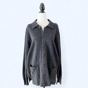 90s Vintage Dustin Dark Grey 100% lambswool Oversized Cabincore Cardigan Large